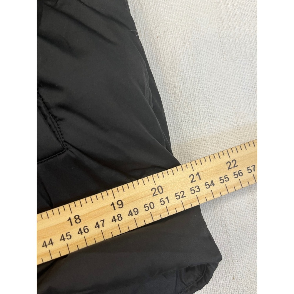 Black Hooded Puffer Jacket Faux Fur Lined Quilted Winter Coat Zip Snap Front - Picture 4 of 8